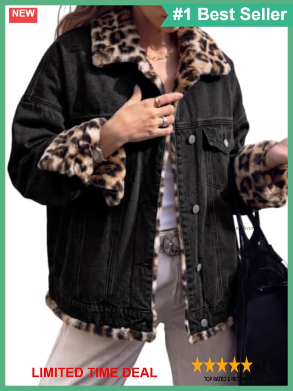 Reversible Sherpa Fleece Denim Jacket Oversized Snap Button